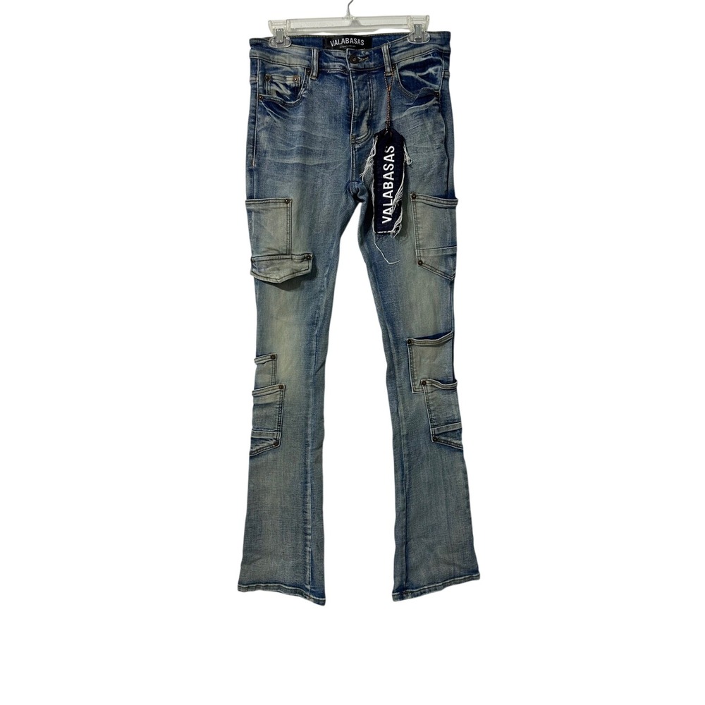 Valabasas Cargo Jeans Mens Y2K Skinny Stacked Flared Grunge 30